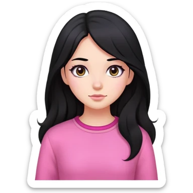 Black hair wave long hair Black eyes Pink clothes Girl sticker