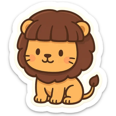 stylized lion with round face and bowl haircut, simple background, chibi stickers style sticker