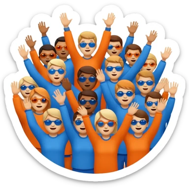 A cheering  within a circle of shades of orange and blue sticker