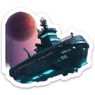 futuristic offshore tug in cyberpunk style flying through space sticker