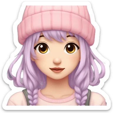 Gorgeous pastel anime girl with blushing face and hair garnitures and pretty hair and a beanie aesthetic trending style sticker