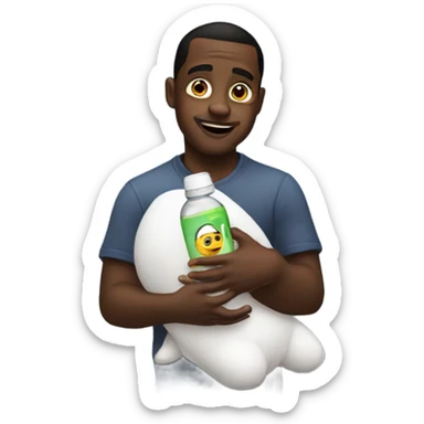 Diddy holding baby with baby oil in hand sticker