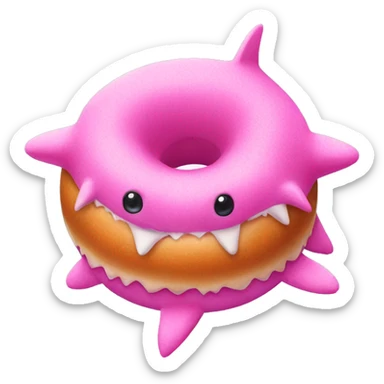 Pink fluffy shiny shark in double donut  sticker