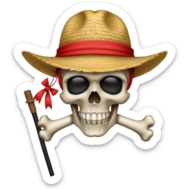 Fait moi ce drapeau 🏴‍☠️ a l'identique et met lui sur la tête de mort un chapeau de paille avec un fil rouge sticker