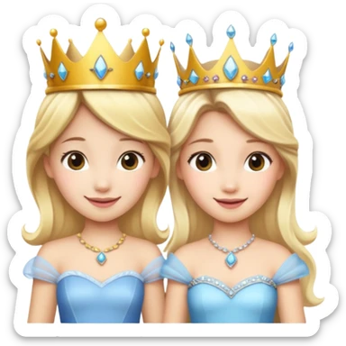 Asian girl and blonde white girl dressed as princesses sticker