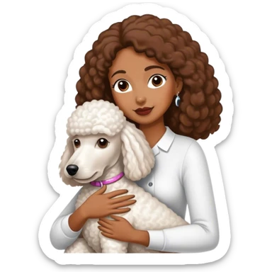 White standard poodle and long-Straight hair brown-skinned woman embrace sticker