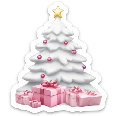 Light pink Christmas gifts under a white Christmas tree  sticker