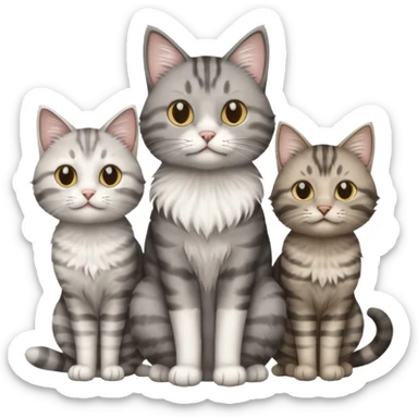 a fluffy grey and white cat sitting with 2 other cats sticker