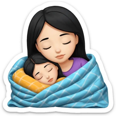 girl with black hair and light skin sleeping with blanket on sticker