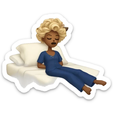 sleeping beauty but with crazy bed head that is long, and brownish. she is in a matching navy blue pajama set sticker