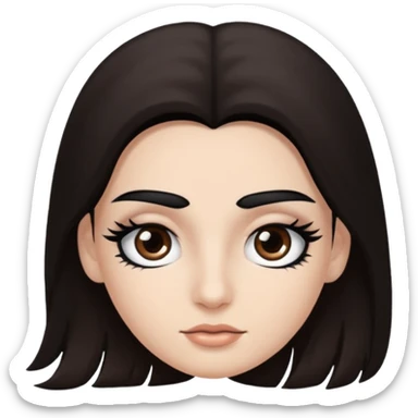 Eye black and big, eyelashes long, eyebrows black, skin white, and so beautiful hair long and brown skin tone white,hair brown and long and some brown long hair long hair sticker