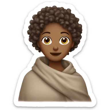 curly haired woman wrapped in blanket  sticker
