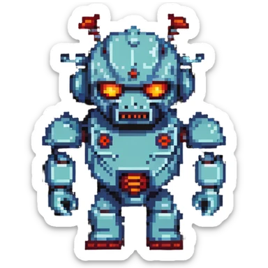 8-bit evil robot villain with angry expression sticker