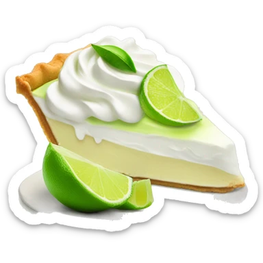 key lime pie slice with whipped cream and a lime on top sticker