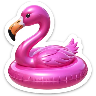 3D render of Pool Flamingo made of shiny inflatable vinyl, visible seam lines, air valve, highly reflective plastic texture, pool toy aesthetic, Apple emoji style, isolated on white background --v 6.0 sticker