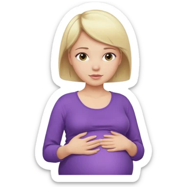 pregnant female with  very short hair, purple shirt, abdomen-head-neck, blonds sticker