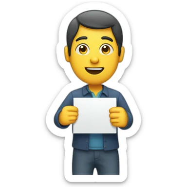 man holding info sign sticker