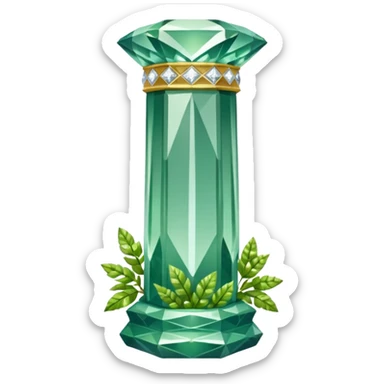 generate beautiful greek crystal pillar intricate front view more beautiful with greenery wrapping around the pillar make the pillar made of diamond sticker