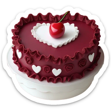 Cherry vintage trendy burgundy ruffled frosting and white heart shaped cake 1 layer  sticker