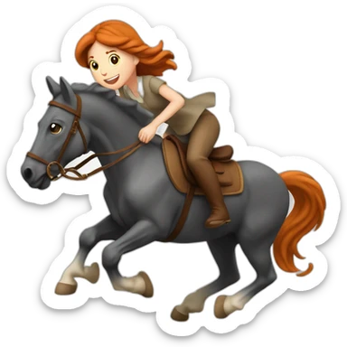Fille rousse sur un cheval qui saute un obstacle sticker