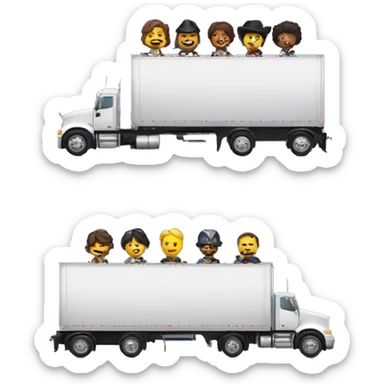 six musketeers driving a semi, no weapons, diverse, male & female, semi truck and trailer sticker