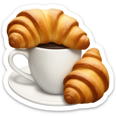 two croissants tied with a white bow, which lie on a cup of coffee from Starbucks sticker