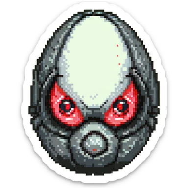 a strange transparent alien egg with a visible creature inside, embryonic, fetal shape creature, 3 glowing red eyes, illuminated from above sticker