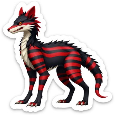 Cool Edgy Vernid-Sergal, Feral, Four Legs, Tail, Black fur, Red stripes, Full body, LiLaiRa sticker