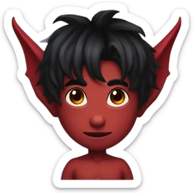 Incubus red skin cute demon boy, black hair, dark crimson horns sticker