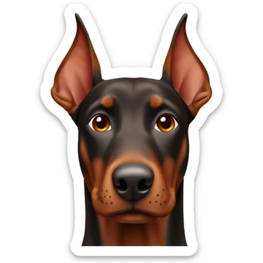 Red and brown Doberman without cropped ears face facing front happy expression  sticker
