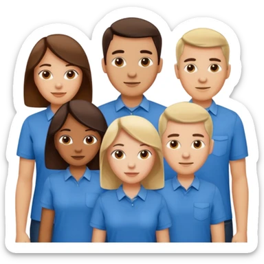 CREA UN EMOJI DE 7 PERSONAS HOMBRES Y MUJERES, CON CAMISA AZUL  sticker