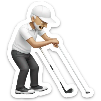 Blind man swinging walking stick like a golf club  sticker