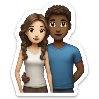 a girl with brown hair and dark eyes kissing on cheek a boy with fair hair and blue eyes sticker