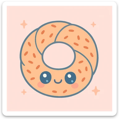 a simit, the Turkish sesame bagel, cute cartoon style, adorable and charming sticker
