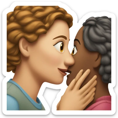 One woman whispers into the ear of another woman closing by hand sticker