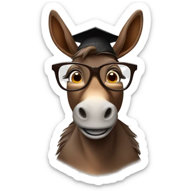 nerd brown donkey with 2 big teeth using glasses and a mortarboard sticker