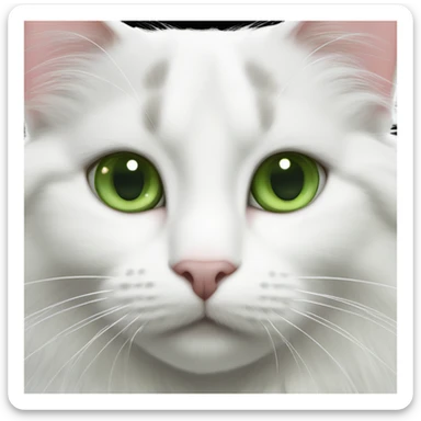 Fluffy white Turkish van cat with gray spot on forehead and green eyes sticker