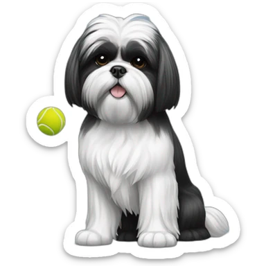 shih tzu dog black and white holding a tennis ball sticker