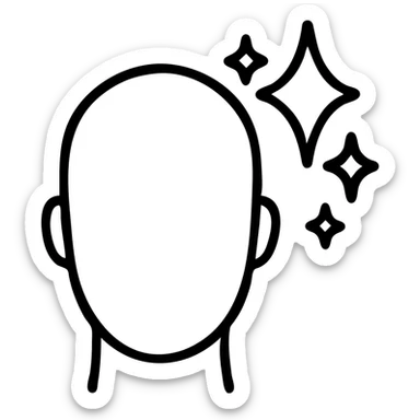 minimal icon of a head with starburst or sparkles to show amazement, clean outline style sticker