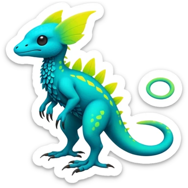 Exotic Tropical futuristic lush warm-colored neon-colored Fakémon-Trico-creature (full body) sticker