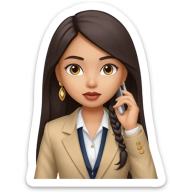 a pretty bratz fair indian girl talking on call, wearing a blazer sticker