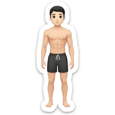 young white man with short black hair, shirtless, muscular, full body without shoes sticker
