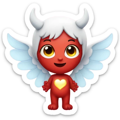 cute devil with halo and angel wings, with hearts sticker
