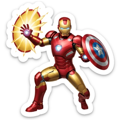 Iron Man blasting at Captain America with shield sticker