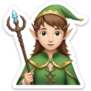 elf with staff brown hair, no hat sticker