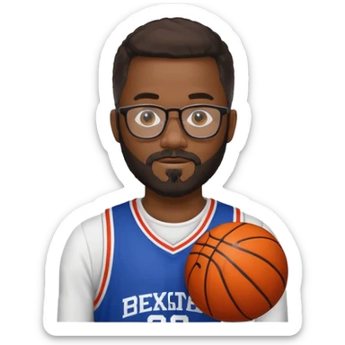 Male Athlete with Glasses – Black man, beard, basketball jersey.

 sticker
