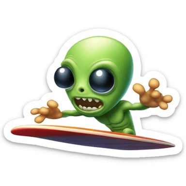 aliens montados en una tabla de surf en el espacio sticker