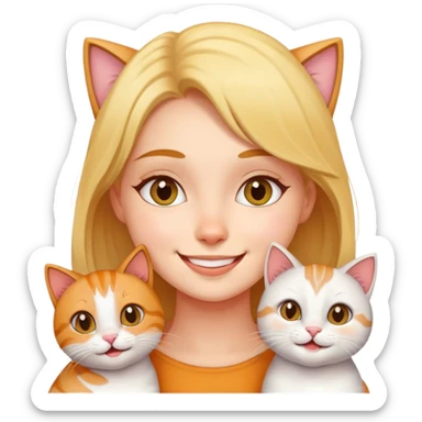 happy girl with 3 cats  sticker