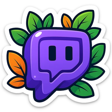 Chunky, soft, and glossy Twitch logo in vibrant toon style with bold black outline, strong graphic solid shadows, bright glossy highlights, and colorful bright leaves decorating the logo. No background. Extra attention to contours and shine, in the style of the reference image but even more rounded and flat. sticker