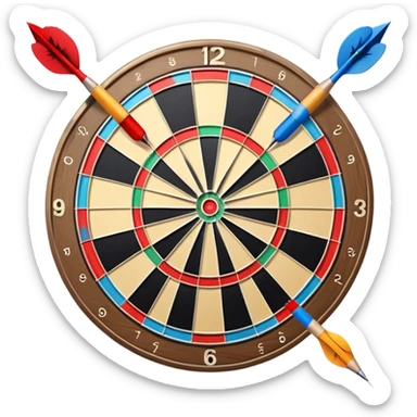 A dartboard with darts firmly stuck in the bullseye, surrounded by the colorful sections of the target. The background conveys a competitive atmosphere, with a subtle focus on precision and skill in the game of darts. sticker